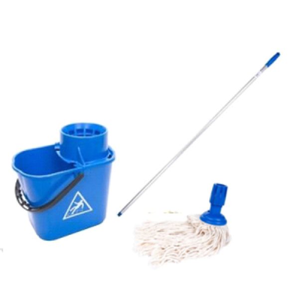 Spaanse Emmer Compleet Blauw met Korf + Mop