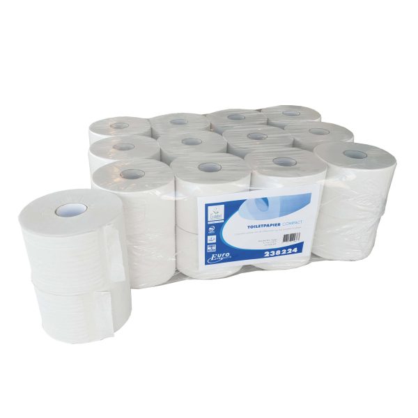 Toiletpapier Euro Compact Rol Gerecycled 2-laags Wit 100 meter 24 stuks