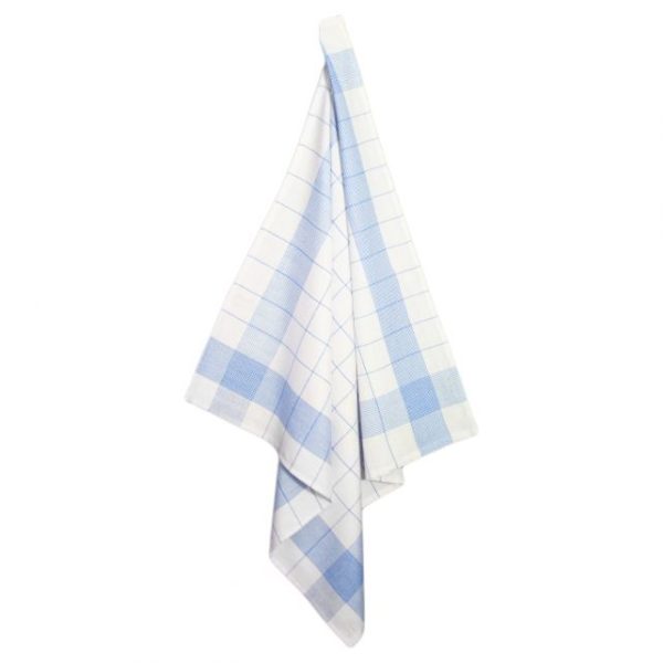 Glazendoek Poleerdoek Halflinnen 70x70 Wit/ Blauw 10 stuks