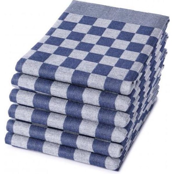 Theedoek Deluxe Blauw Blokmotief